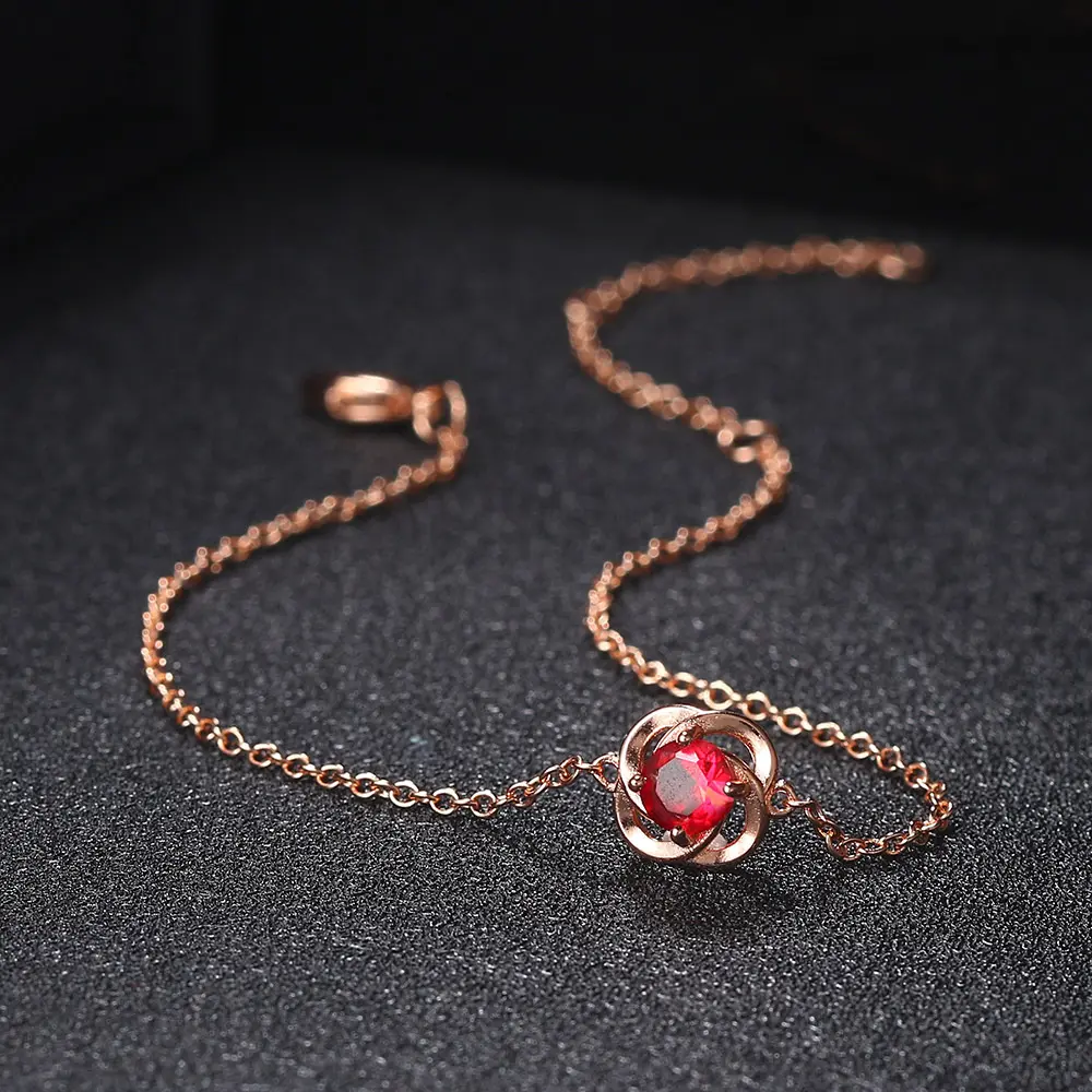 Rose Flower Bracelets For Women Girls Simple Red Zircon Rose Gold Color Trendy Birthday Gift Fashion Jewelry H014
