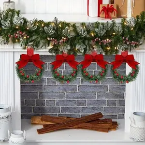 4pcs/6pcs/12pcs Christmas Kitchen Cabinet Mini Wreath Hanging Ornaments with Red Bows and Berries, Mini Christmas Wreath Small Kitchen Christmas Decorations, Artificial Hanging Wreath for Window/Cabinet/Chair/Door/Stairs, Red