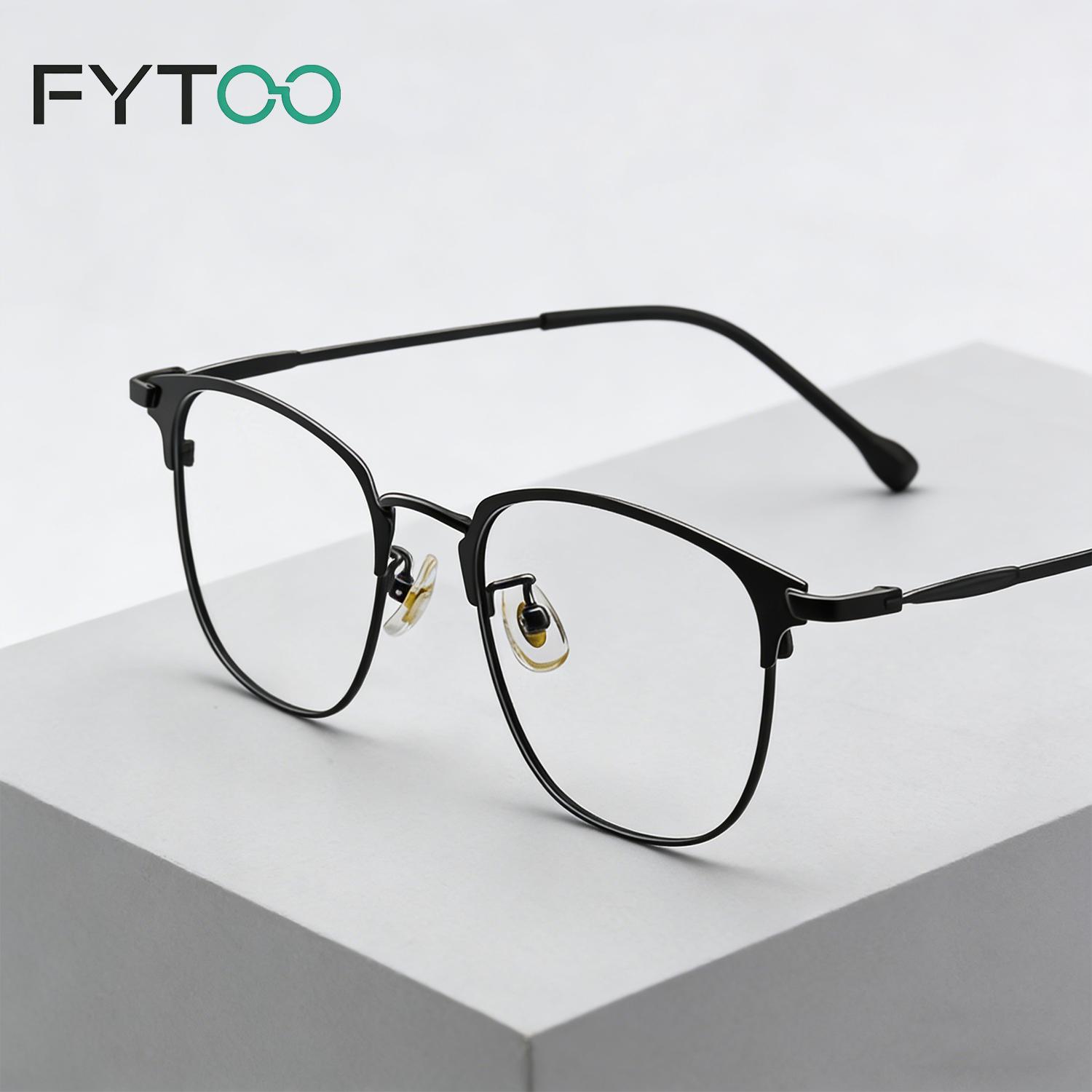 FYTOO Ultra Light Titanium Alloy Eyeframe, Black Frame, Men's and Women's Business Frame, Office Fashion Glasses