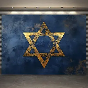 1pc Modern Hebrew Star of David Backdrop - Indigo & Golden Polyester Fabric, Textured Wall Decor for Home, Office, or Event, Versatile Use, No Power Needed, Office Decoration | Textured Appea Banners Ornaments