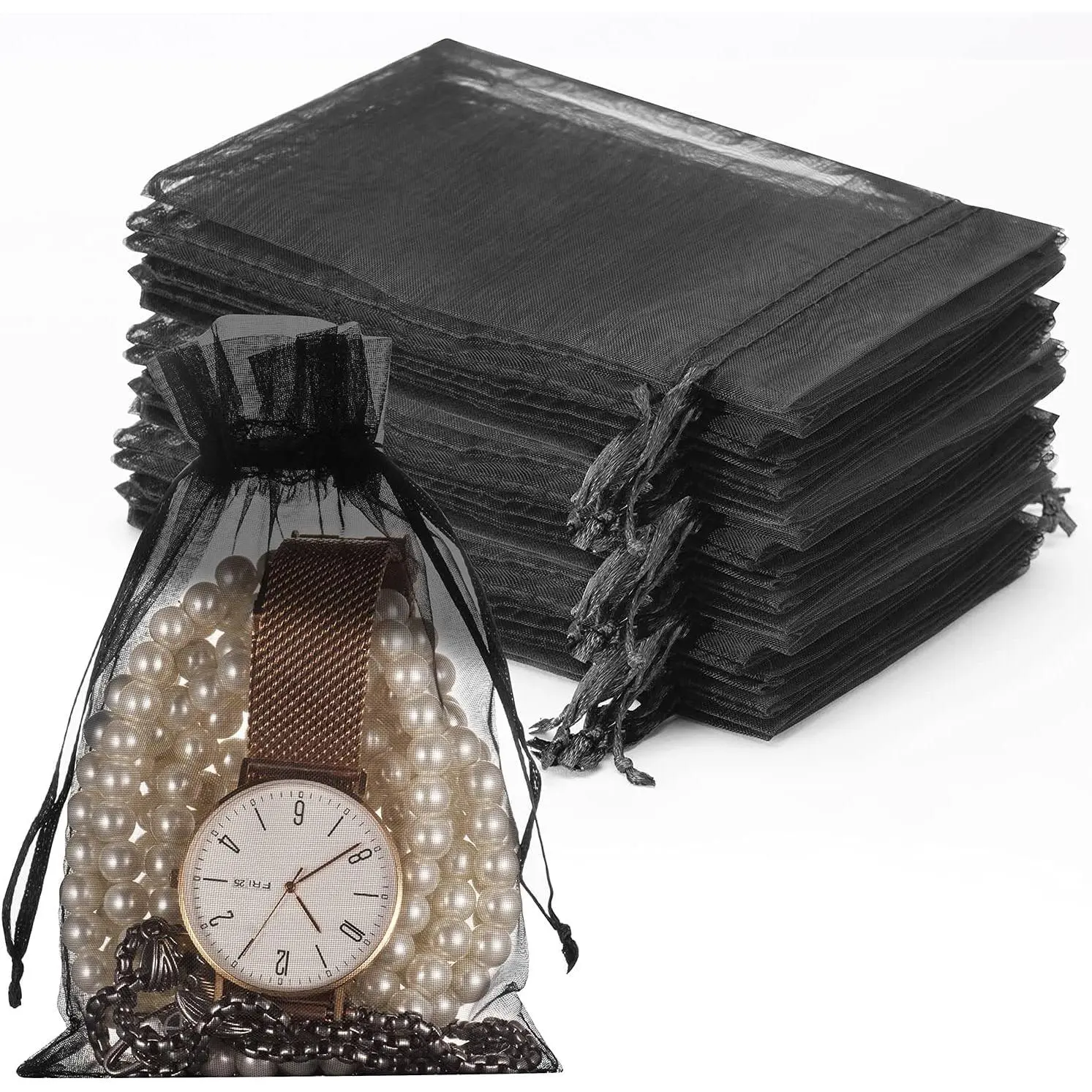 100-Pack 4x6 in Organza Mesh Drawstring Gift Bags - Premium Sheer Gift Accessories, Wedding Favors Jewelry Pouch for Home & Party Supplies
