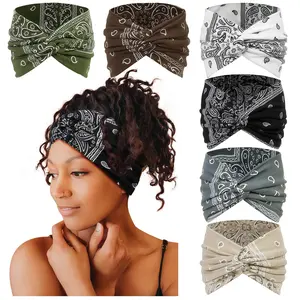 6 Pieces Boho Twisted Knot Wide Headband Set Elastic Large Turban Hair Bands Stylish Women Daily Outdoor Hair Accessories-MM1