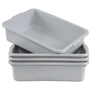 13 Liters Commercial Plastic Bus Boxes, Plastic Bus Tubs for Restaurant, Gray, 4 Packs