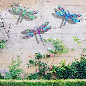 3pcs Large Vibrant Metal Dragonfly Wall Decor, Colorful Dragonflies, Beautiful Pattern, Home Decoration and Wedding Supplies