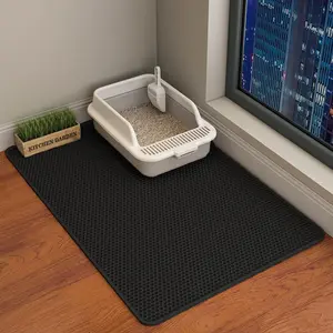 Litter Mat, 45x26/35x24/30x22/24x18 Inch Double Layer  Litter Box Mat, EVA Non-Slip,   Proof  Litter Catcher Mat, Easy Clean Scatter Control (35x24 Inch, Black)