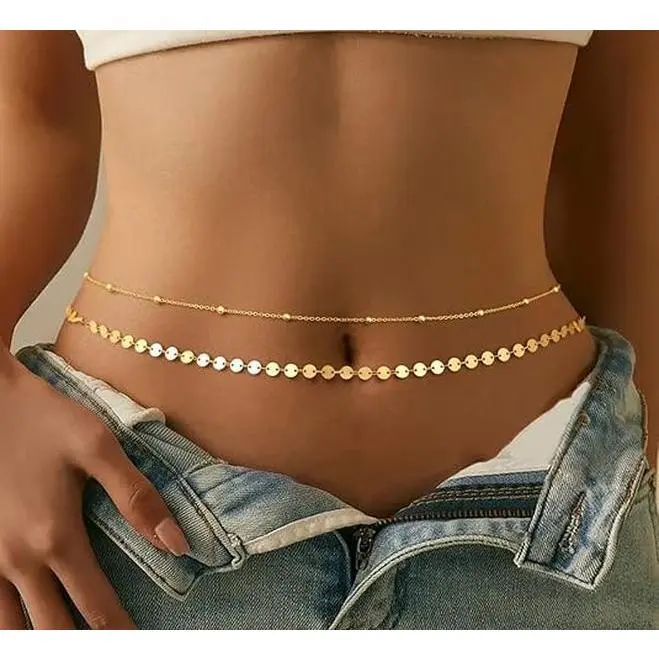 Gold Waist Chain for Women 2-Layer Dainty Adjustable Body Chain with Satellite Beads & Lobster Clasp Perfect for Summer Bikini Party Gifts