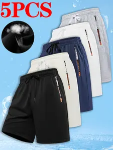 Men’s breathable knit shorts, mixed colors, classic slim fit with zippered pockets; summer drawstring fashion shorts available in multiple colors; suitable for running, fitness, training, and beachwear; elastic waistband; men’s gym sports shorts with zipp