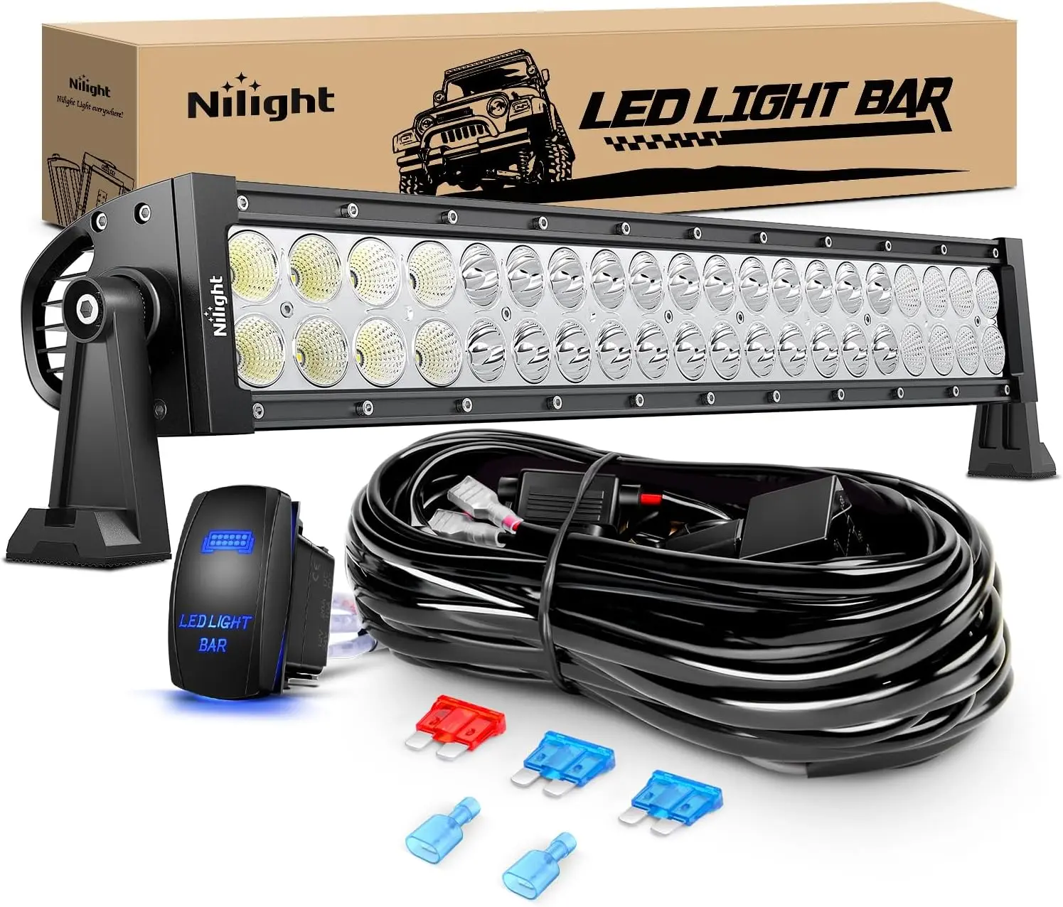 Nilight 22-in-1 120W Spot Flood Combo LED Light Bar, 12V 5-Pin Industrial-Grade Rocker Switch, 16AWG Wiring Harness, Aluminum Alloy Heat Dissipation for Trucks, Boats | Car LED Lights, Led Lights Car