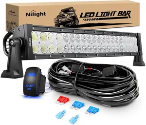 Nilight 22Inch 120W Spot Flood Combo Led Light Bar Off Road Driving Lights Boat Lights Fog Light 12V On/Off 5 Pin Rocker Switch Power 16AWG Wiring Harness Kit-1 Lead for Trucks fog boat  dealsforyoudays