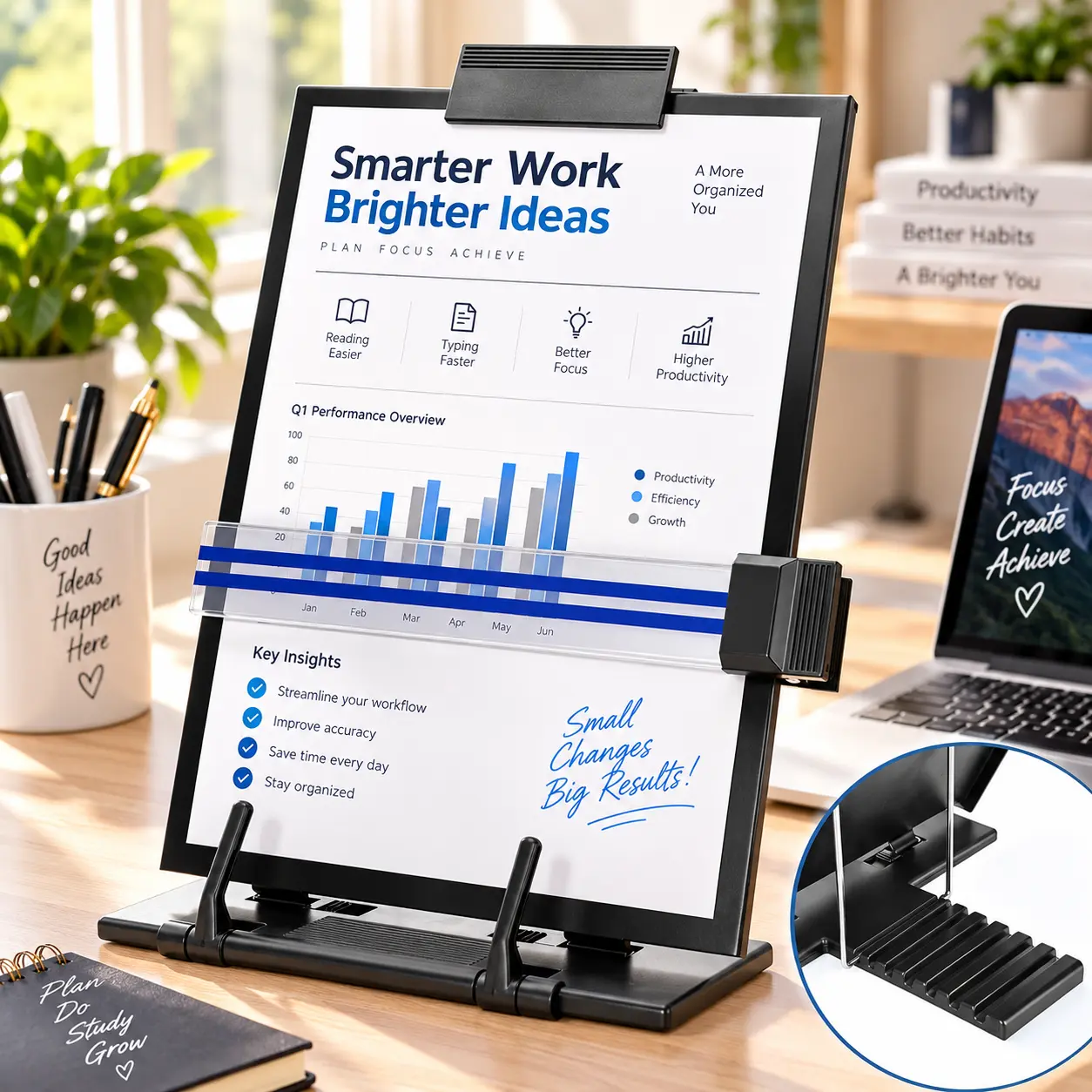 Stainless Steel Desk Copy Holder - Adjustable Angle Paper Stand, Sturdy Office Desk Organizer for Typing Tasks