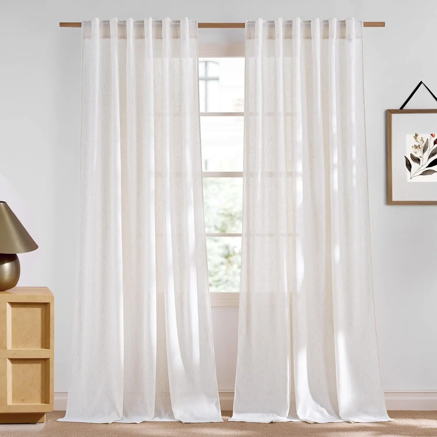 NICETOWN Wrinkle Resistant Linen Doorway Curtains, Rod Pocket & Back Tab Thick Flax Blend Semi Sheer, Privacy & Light Filtering Window Treatments for Bedroom