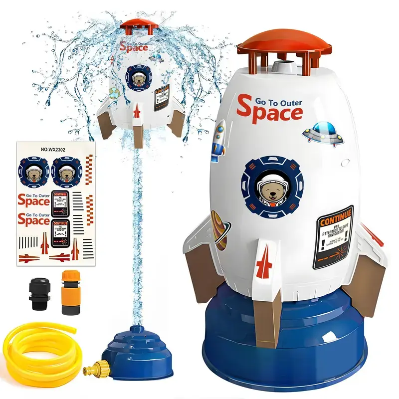 (Kids' Birthday Gift Ideas) Water Rocket Sprinkler for Kids Outdoor Sprinkler Toy, Summer Yard Outside Water Toys Spaceship Rocket Ship Sprinkler Toys for 3 Years and Up Fun Sprinkler