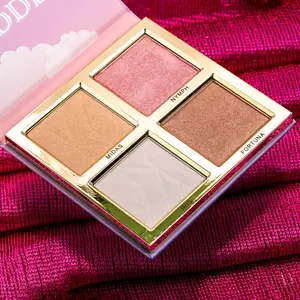 Aurora Goddess Highlighter Kit - 4-Shade Palette for Fair to Light Skin Tones - Champagne, Pearl Pink, Icy Lilac, Neutral Bronze - Ultra-Fine Metallic Powders - Cruelty-Free & Vegan - Travel-Friendly Compact