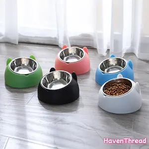 Elevated Stainless Steel Cat Bowl with Cute Ear Stand – Inclined Food & Water Dish for Cats