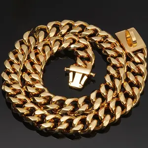 Hype Beast Dog Collar Alert!| 24K Gold Plated Cuban Link Chain✨ Surgical-Grade 304 Steel🔗| Heavy-Duty Lock Clasp for Pitbulls/Rottweilers🦾|#DogBling Essential for Block Walks & Flexin'💸| Hypoallergenic + Chew-Proof Design