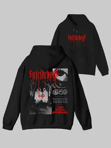 Suicideboys Dark Horror Punk Style Bloody Graphic Fitted Long Sleeve Hoodie – Rap Group Fans' Dark Aesthetic Casual Tops Hooded Sweatshirt
