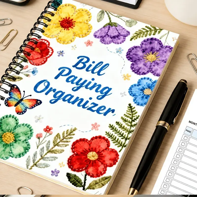 Bill Paying Organizer Notebook - 63 Pages Monthly Bill Tracker, Budget & Financial Planner for Expense & Finance Management, Finance Checklist Organizer, Floral Spiral Notebook