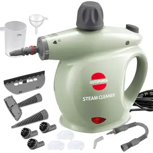 Handheld Pressurized Multi-Surface Steam Cleaner with 13 Accessories, Safety Lock for Cleaning Floor, Upholstery, Grout, Windows, Couch and Car, Green
