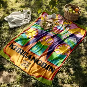 1 piece Khruangbin 2021 Outside Lands Music Festival Performance Poster themed flannel blanket - Super soft fluffy flannel blanket, suitable for sofas and beds, all-season use, modern design, digitally printed pattern, 100% polyester material