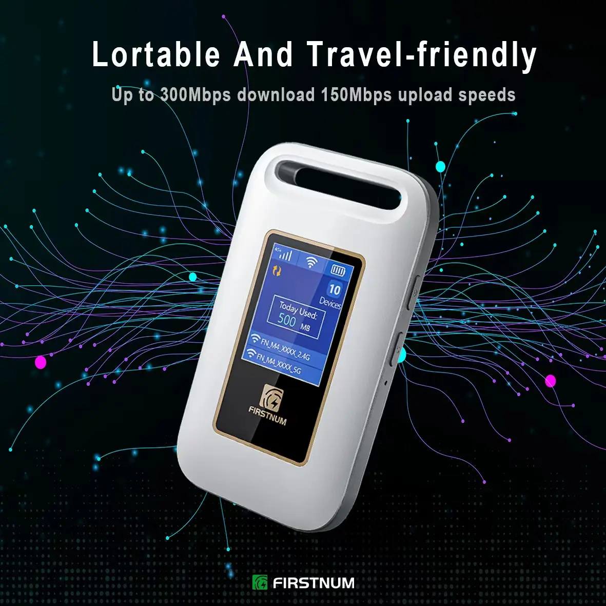 FIRSTNUM Pocket WiFi Magic Box - Triple Carrier Coverage, No SIM Card Required, Mobile Wireless WiFi Hotspot, Portable Rechargeable Battery-Powered Travel Internet Device, Wifi Battery Powered