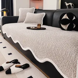 1pc Fashionable & Luxurious Chenille Sofa Cover - Solid Color with Plush Trim, Thickened, Non-Slip, Dustproof, Stain-Resistant, Lint-Free, Pet-Friendly, Soft Sofa Protector. Fits 1/2/3/4-Seater Sofas, Machine Washable