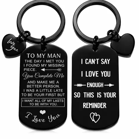 To My Man/Woman Keychain, Personalized Husband Valentines Keychain Gifts for Men, Anniversary Steel Gifts for Him Mens Gift