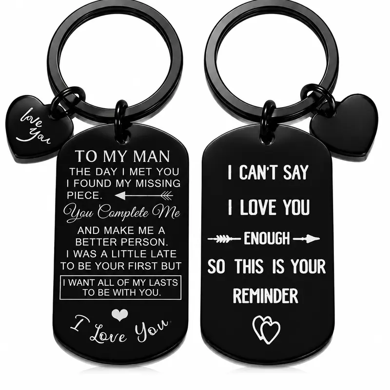 To My Man/Woman Keychain, Personalized Husband Valentines Keychain Gifts for Men, Anniversary Steel Gifts for Him Mens Gift