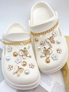 22 Piece Chains, Rhinestone Sparkle Butterflies, Flowers, Abs Pearl Accessories, Easy Install Detachable DIY Jewelry Set, Charm Accessory
