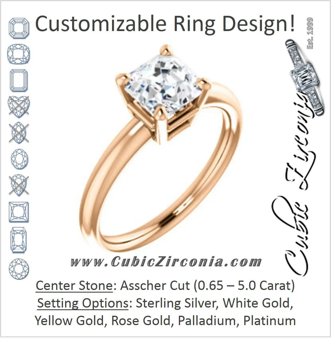 Cubic Zirconia Engagement Ring- The Angelina (Customizable Asscher Cut Elevated Solitaire)