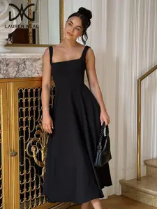 Women's Solid Color Tank Dress, Asymmetrical Backless Dress, Elegant Sleeveless Dress for Party Dating, Ladies Summer Clothes