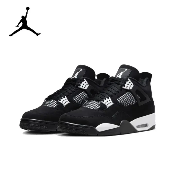 Men Air Jordan 4 Retro Black White Suede Basketball Sneakers Men Air Jordan 4 Retro Black White Suede Basketball Sneakers