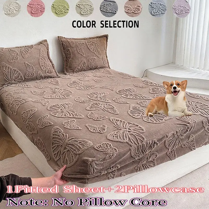 Vintage Butterfly Jacquard Fitted Sheet Set, Soft Skin-Friendly Mattress Protector, Soft Bed Sheets, Multiple Colors and Sizes, King/queen Size