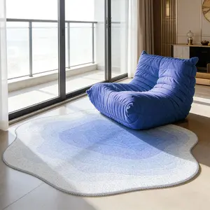 Blue Irregular Shape Area Rug, Bathroom Carpet, Home Decor Mat, Bedside Floor Pad, Bohemian Living Room Bedroom Soft Plush Anti-Slip Washable Rug