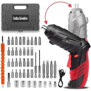 Cordless Power  Electric  Rechargeable ,    Kit Including 46 count Bits, Pivoting Handle and LED Lights Small Drills Cordless (Red) Screwdriver Tool  hex shank screwdriver bit Multifunctional Screwdriver  rotatable Screwdriver Kit Multi-Purpose Wrench Set