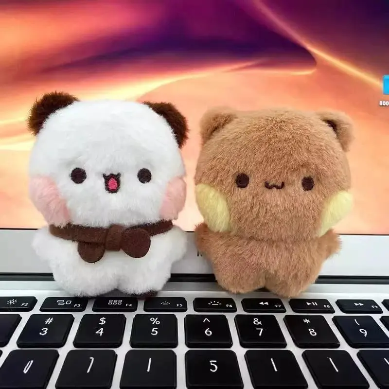 Cute Panda Plush Keychain 2-Piece Set, Bubu & Yier Cartoon Backpack Pendants, Unisex Animal Character Duo, Ideal Couple Gift, Animals
