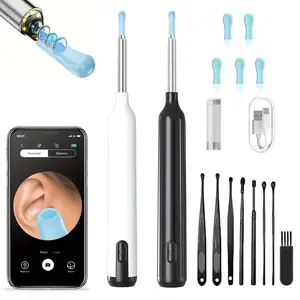 Ear Wax Removal Tool, Visual Ear Pick, Ear Wax Removal Kit with Camera and Lighting, Ear Care Kit, 6 Silicone Heads Suitable for iOS and Android Phones, Convenient and Safe Home Ear Cleaning Tool, Birthday Gift, Holiday Gift, Black, Earpick Flashlight