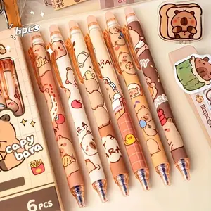 Cute Water Buffalo Erasable Gel Writing Pens, 0.5mm Ultra-Fine Tip, Quick-Dry, Lightweight Rollerball Pens with Eraser for Office Supplies