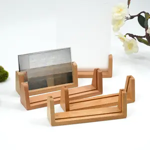U-Shape Beech Wood LED Lighted Photo Frame Base, Multi-Functional Display Stand for Price Tags, Table Cards & Signs