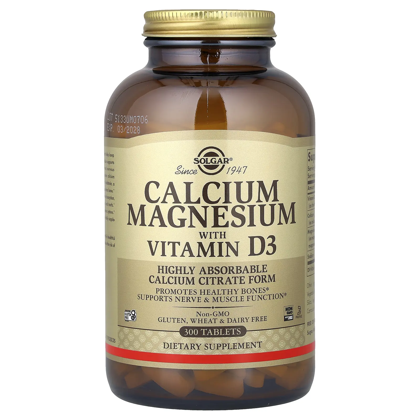 Solgar Calcium Magnesium with Vitamin D3, 300 Tablets