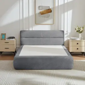 Compressible Chenille Bed Frame with Neutral Colors, Pocket Spring Support, Soft Touch for Living Room, Apartment