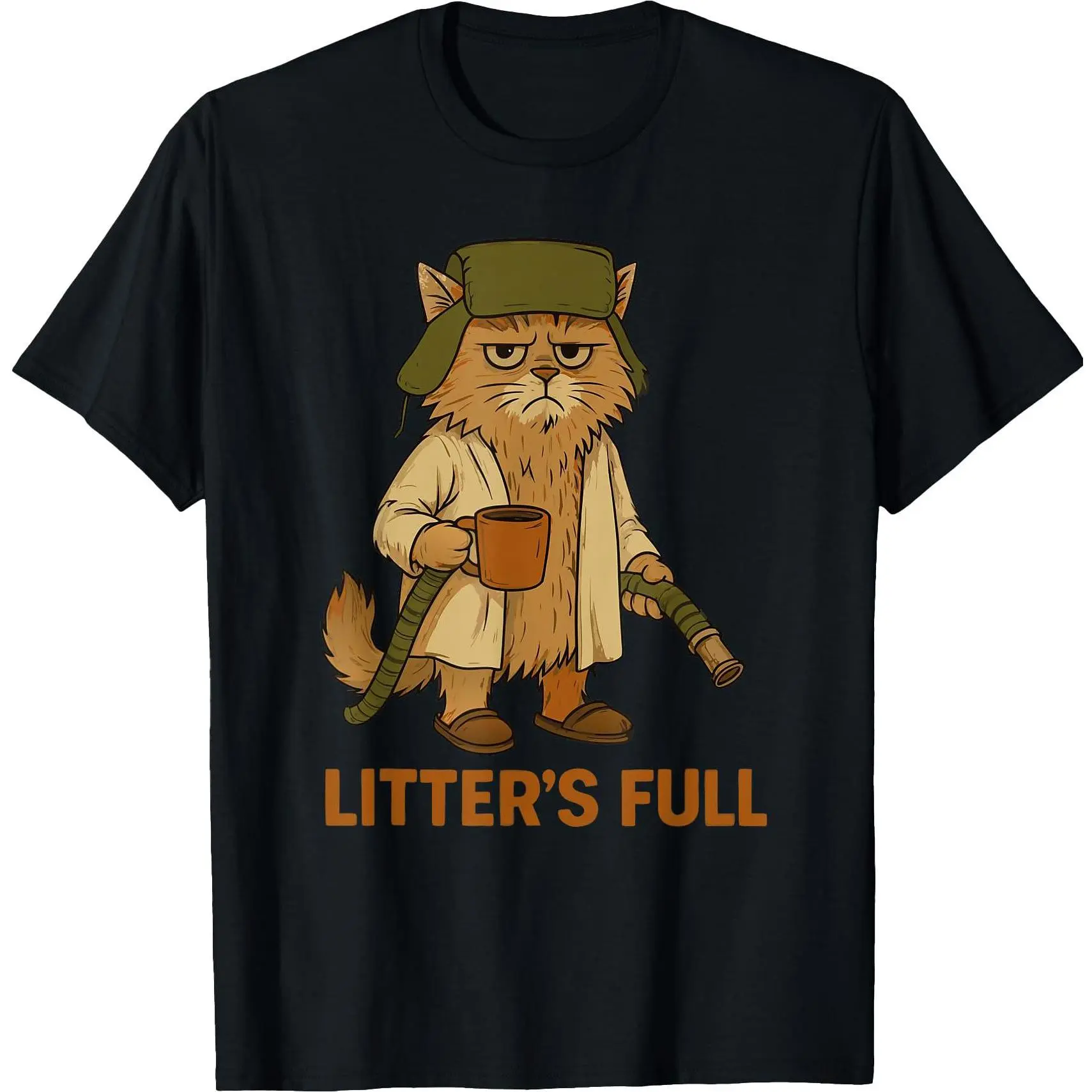 Unisex Classic Round Neck Short-Sleeve Regular Fit 100% Breathable Cotton Sports Top - Casual Graphic Tee with Funny Grumpy Cat Litter Full Design for Cat Lovers, Cold Machine Washable, Breathable Fabric