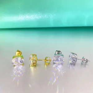 New Hip Hop 925 Silver VVS Synthetic Moissanite Oval Cut Stud Earrings Unisex Iced Out Jewelry