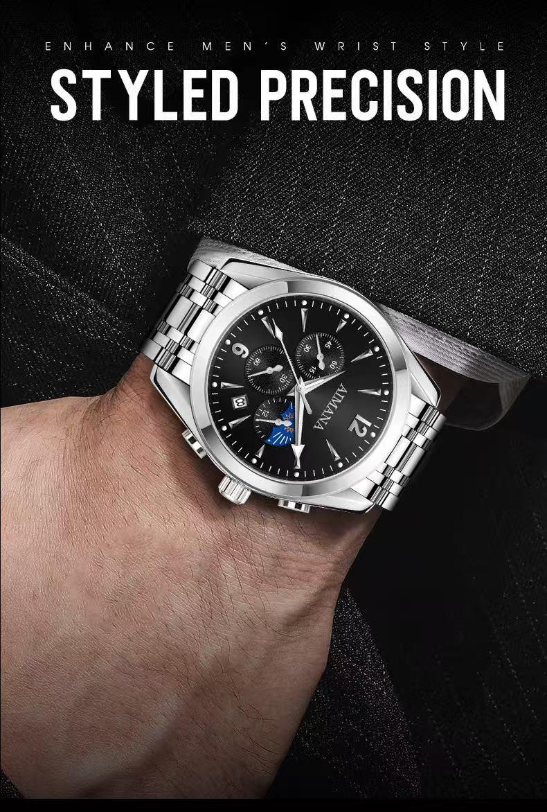 Men's Luxury Chronograph Watch – Available in two color options, crafted from stainless steel with a luminous dial.with three sub-dials and control buttonsand a date display. A perfect gift choice for men.