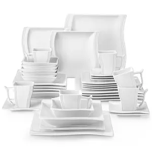 MALACASA Porcelain Dinnerware Set, Unique Wave-like Design Dinner Set, Modern Tableware Sets for 6, Series FLORA Winter Holiday
