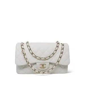 ‮ LENAHC  ‬   White Caviar Quilted Jumbo Classic Flap Light Gold Hardware