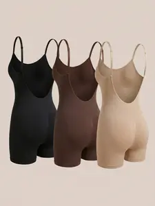 Backless Tummy Control Bodysuit Underwear - Open Back Shaper for Dresses, Mid-Thigh Slimming Compression Shapewear with Adjustable Spaghetti Straps for Hourglass Figure