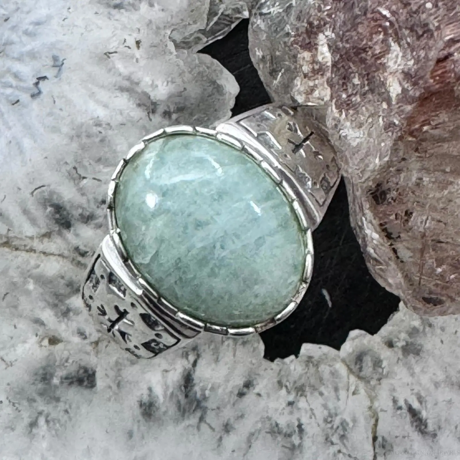 Carolyn Pollack Sterling Silver Oval Amazonite Engraved Band Ring For Women
