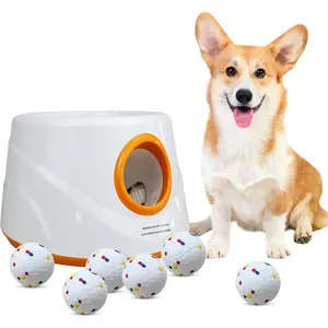Automatic Ball Launcher for Dogs with 6 count 2.3 Inch Etpu Tennis Balls,Thrower Distance 20-45ft,interacive  Toys for Indoor/Outdoor for Small Or Medium Dogs (White)