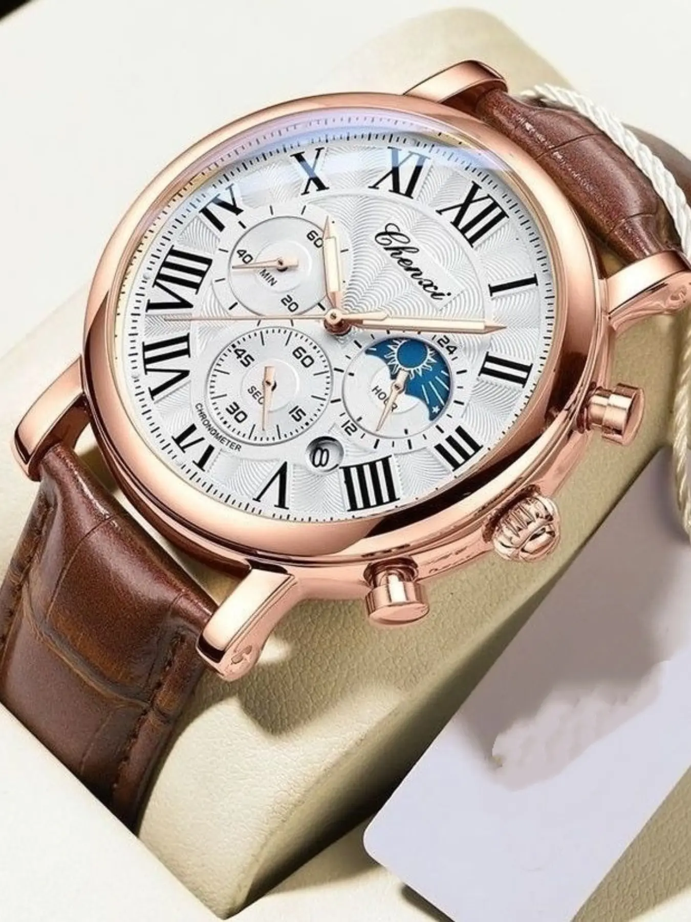 CHENXI Fashion Business Mens Watches Top Luxury Quartz Watch Auto Date Chronograph Men Leather Waterproof Wristwatch
