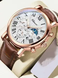 CHENXI Fashion Business Mens Watches Top Luxury Quartz Watch Auto Date Chronograph Men Leather Waterproof Wristwatch